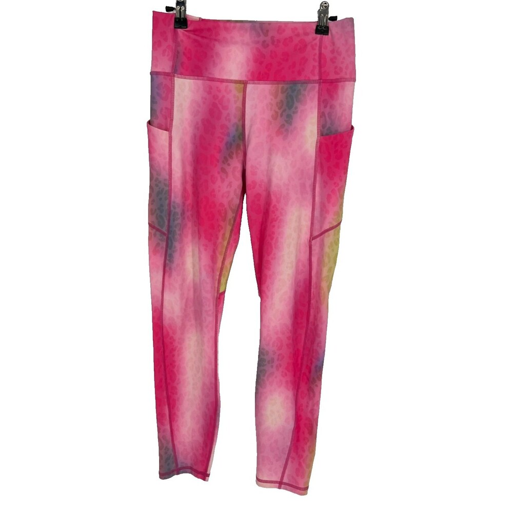 Fabletics Leggings Women's Size Medium PureLuxe Pink Leopard Pocket Barbiecore